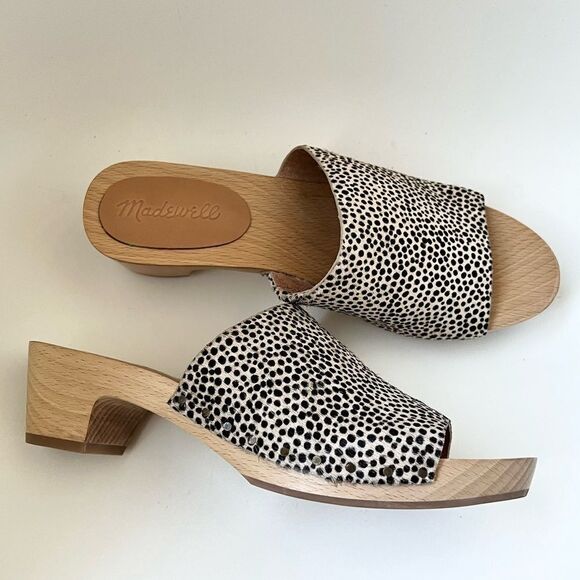 MADEWELL The Evelyn Clog Slide Sandal in Dried Flax Print Calf Hair Size 7 - Picture 2 of 7